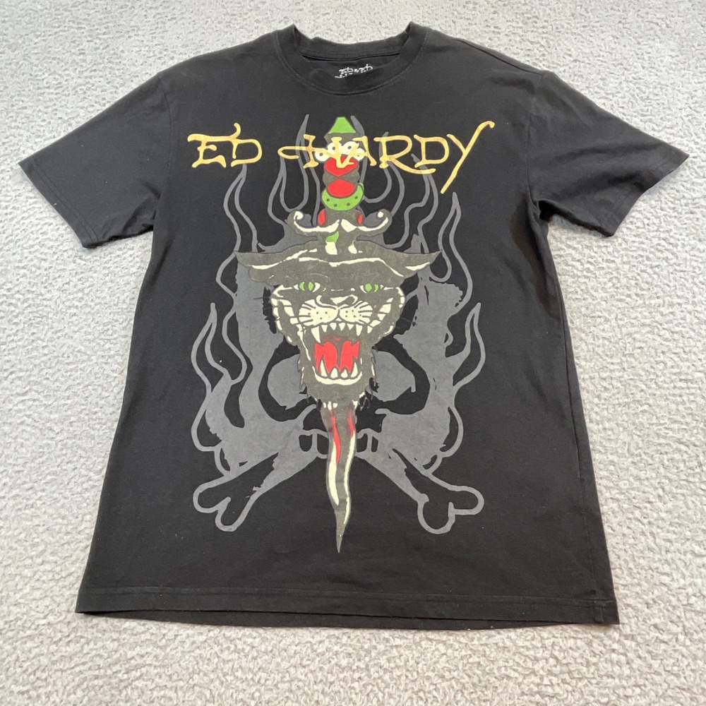 Ed Hardy Panther Dagger T-Shirt Mens Small Black Tattoo .Excellent Graphic Tee